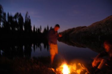 Bill, Nathan, Fire, Glacier Lake at Twilight
